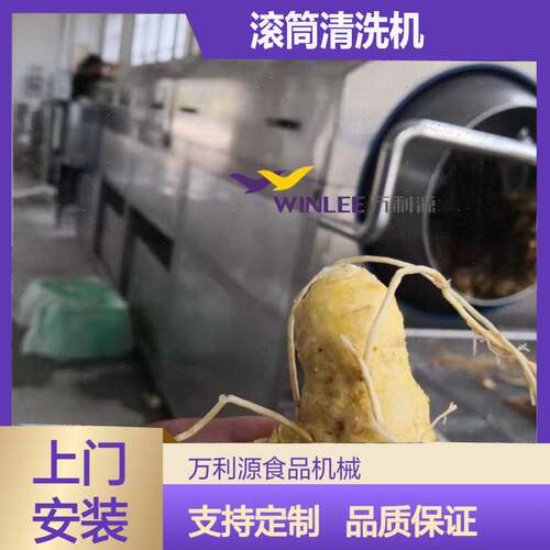 厂家直销黄精滚筒清洗机材根茎清洗设备压喷淋去泥去皮机