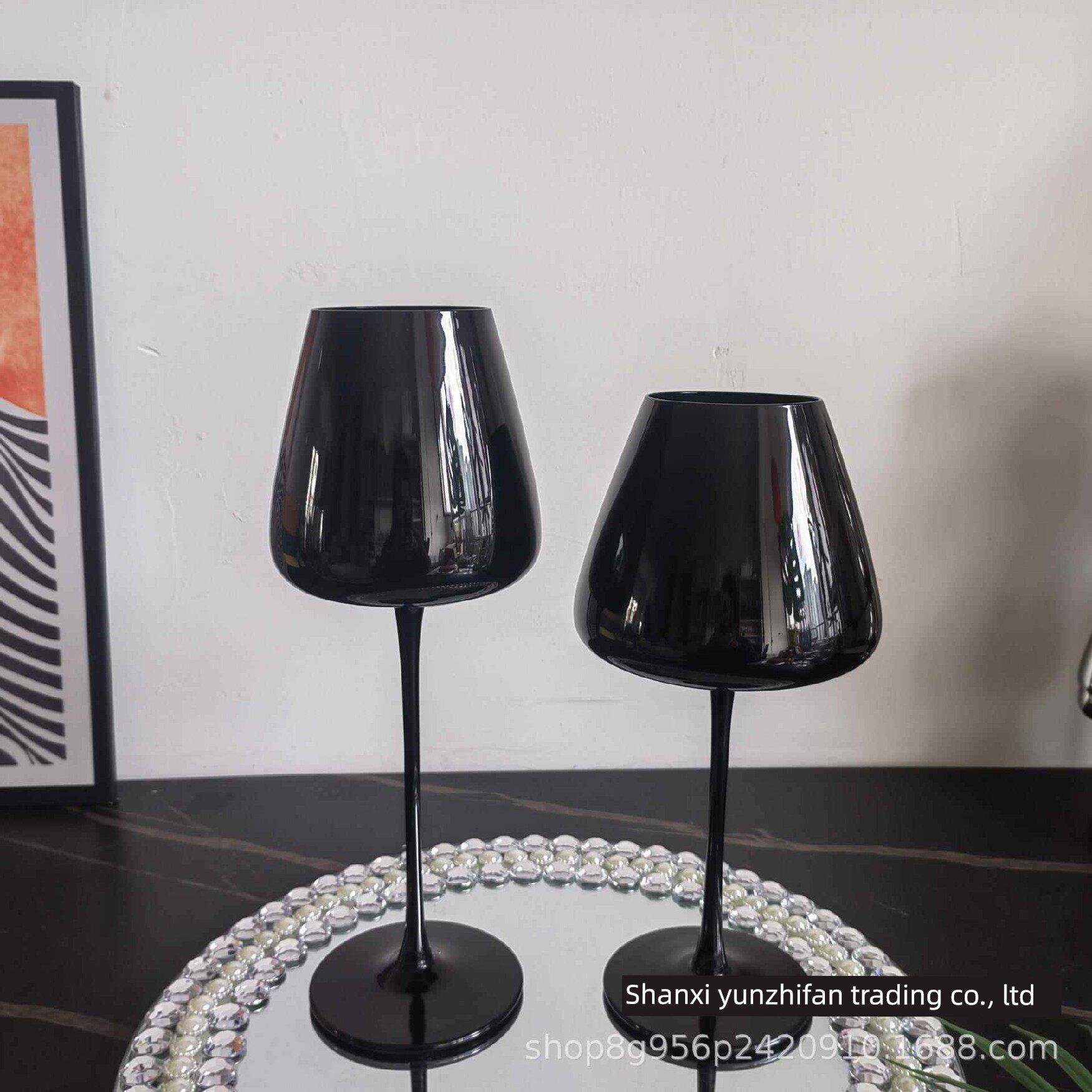 红酒杯可访问豪华高端家居覆古风格高玻璃杯黑色玻璃葡萄酒香槟酒