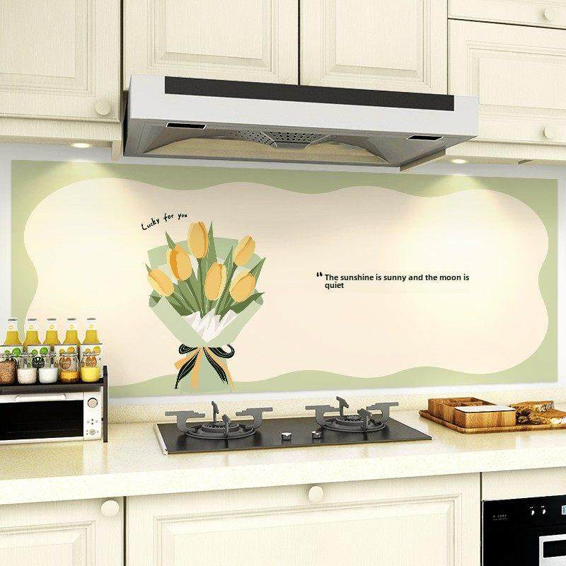 ins风郁金香厨房防油贴纸耐高温灶台墙面翻新贴画自粘墙壁纸加厚