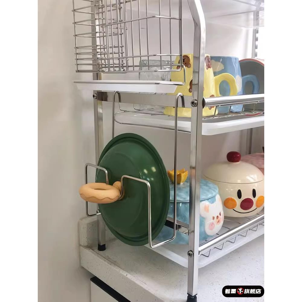 厨房不锈钢色沥水碗碟架 三层多功能刀具砧板筷子收纳置物架碗架