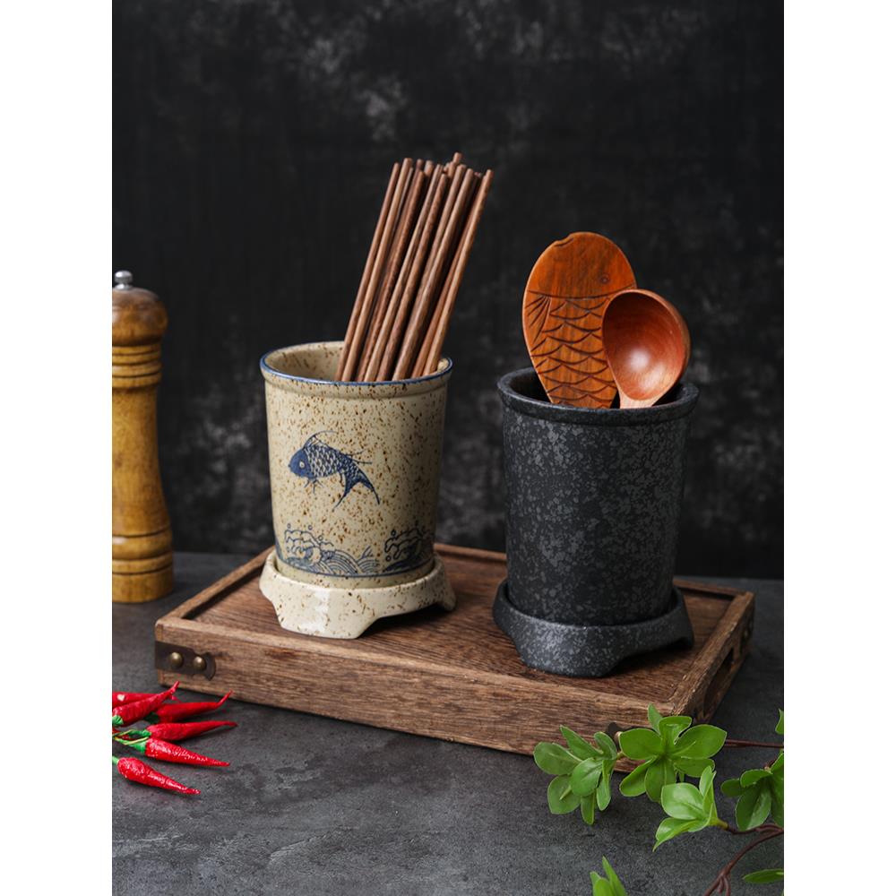 陶瓷筷子筒筷子篓中式家用大号厨房筷子勺子收纳架收纳盒沥水筷笼