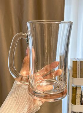 600ml大容量玻璃杯透明啤酒杯家用喝水杯带把冷饮杯加厚果茶杯子