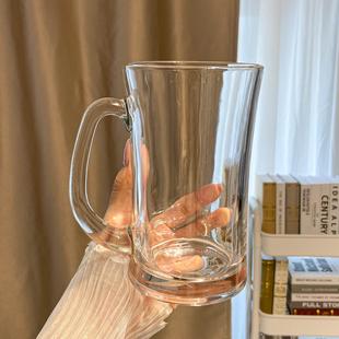 600ml大容量玻璃杯透明啤酒杯家用喝水杯带把冷饮杯加厚果茶杯子