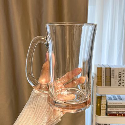 600ml大容量玻璃杯透明啤酒杯家用喝水杯带把冷饮杯加厚果茶杯子