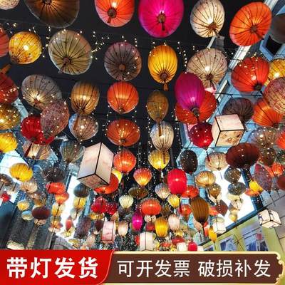 国潮古风灯笼布艺吊灯许愿孔明灯景区新年中国风红唐风灯笼墙挂饰