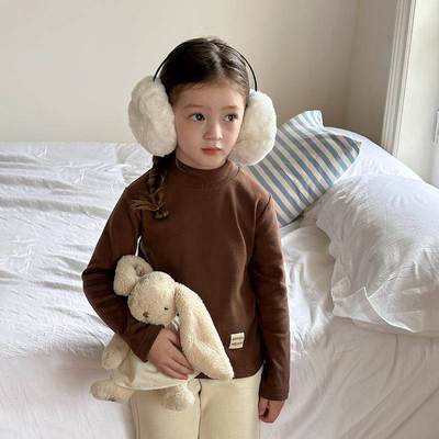 女童贴标半高领打底衫2024冬儿童高弹羊毛拉架中领内搭上衣童装