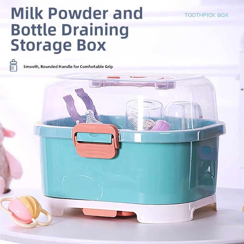 放宝宝奶瓶收纳箱儿童餐具碗筷储存收纳盒带盖沥水架防尘婴儿用品