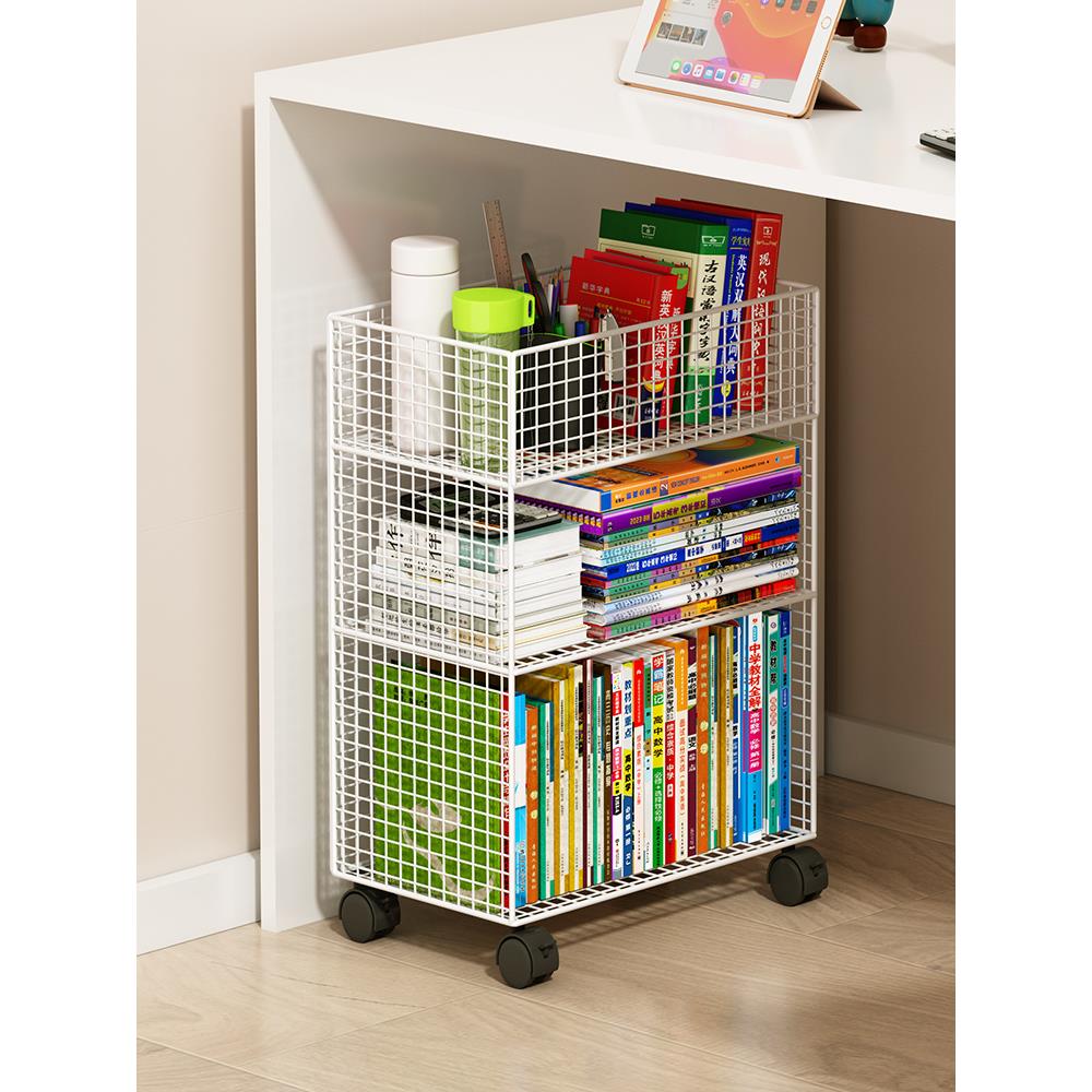 桌下书架置物架落地书本收纳箱书柜书桌旁课桌边书籍架可移动带轮