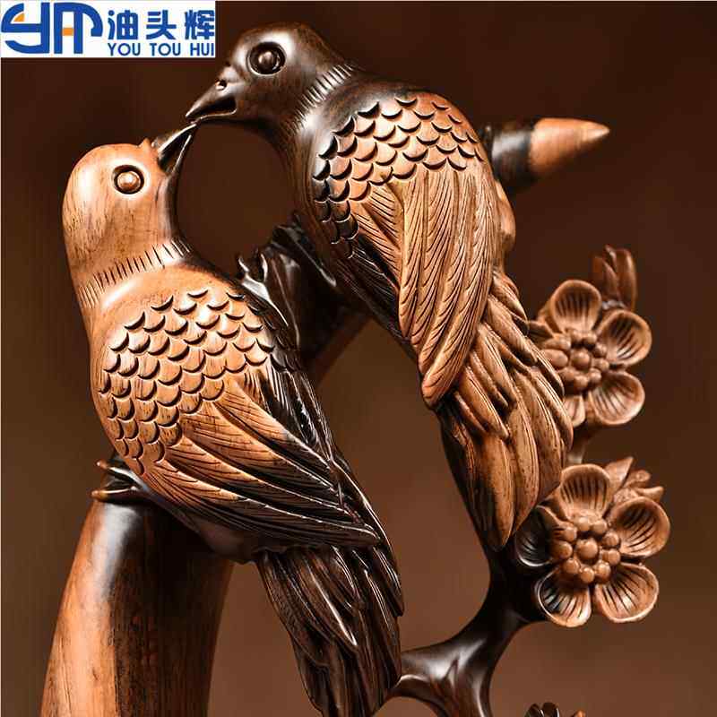 搬家送礼乔迁礼物高档实用黑檀实木喜上眉梢摆件木雕花鸟摆设客厅