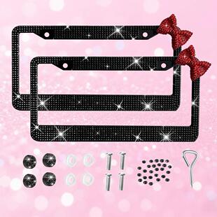 镶钻蝴蝶结亚克力钻车牌框车牌架车框架镶钻美规牌不锈钢照框架