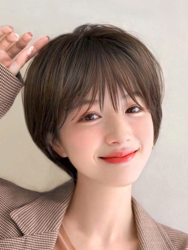 厂女短空气刘海锁骨真人发 波波头 女士假发真发发丝全头套