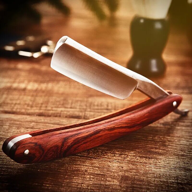 木柄剃须刀手动老式剃刀修面剃头刀刮脸刀剃毛一体理发店手刮胡刀