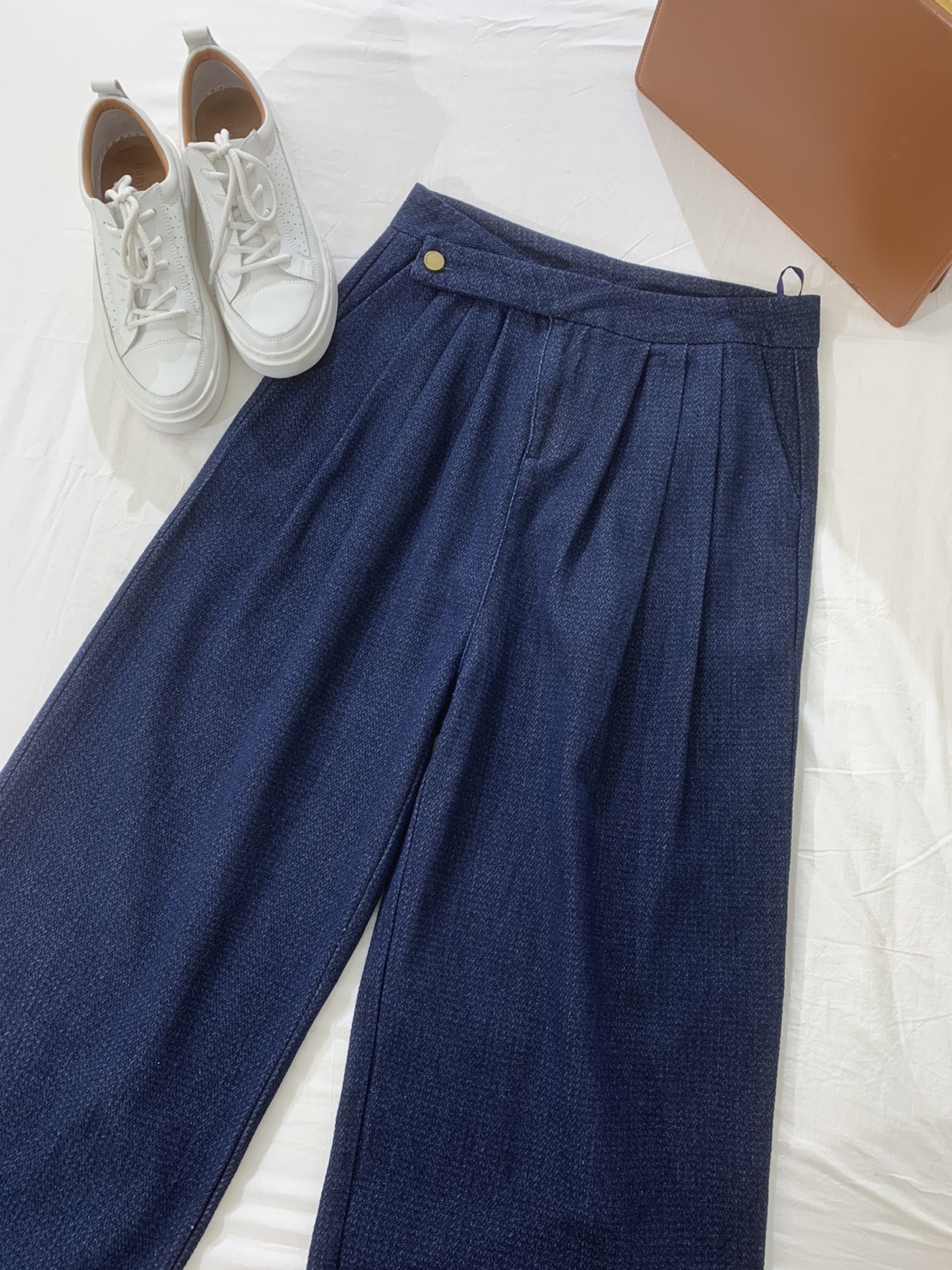 秋冬新款高腰阔腿垂感牛仔裤长裤