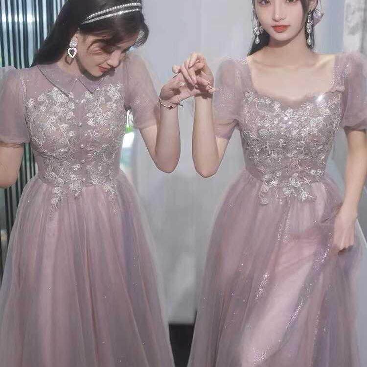 《定制》250斤大码粉紫色伴娘服2024新款姐妹团礼服气质日常小众