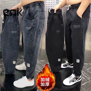 子秋冬季 加肥加大潮流老爹胖子耐磨休闲裤 弹力宽松加绒牛仔裤 男士