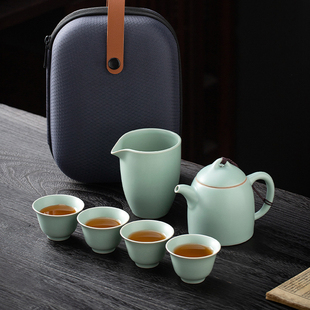 便携式 随车功夫泡茶壶茶杯 汝窑旅行茶具小套装 简易户外游露营中式
