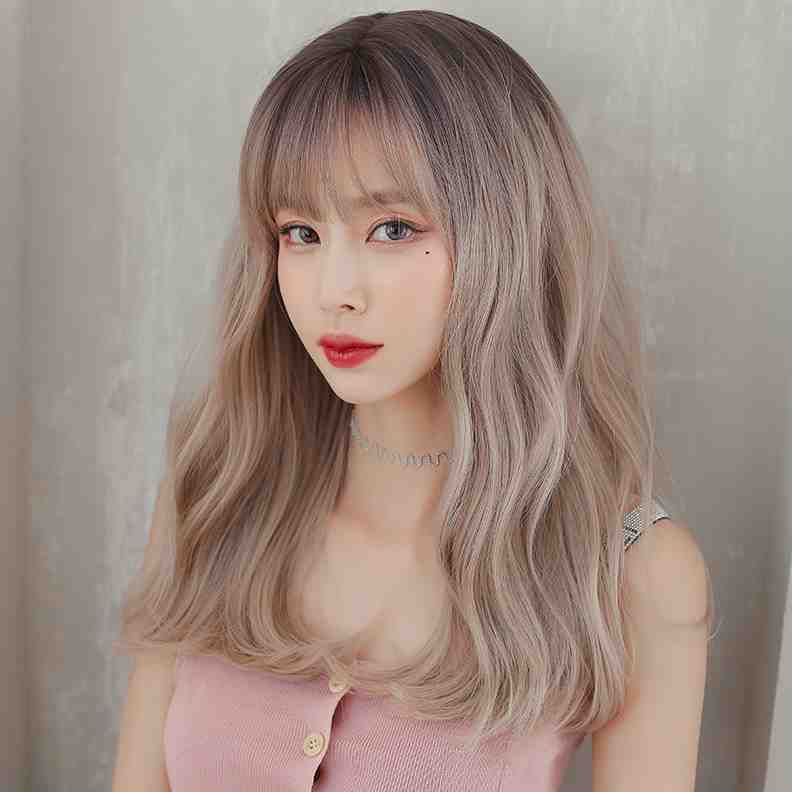 假发女中长发亚麻色微卷长卷发蓬松自然全头套式空气刘海韩式发型
