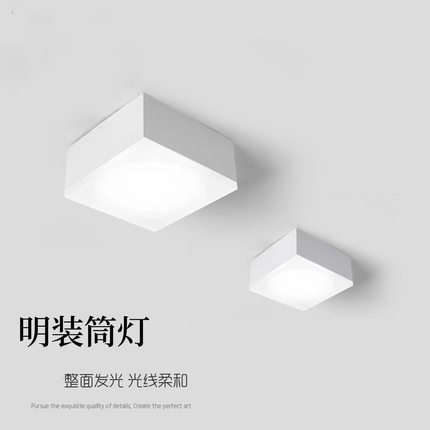 LED无主灯方形超薄明装筒灯极简玄关过道客厅免开孔无频闪吸顶灯