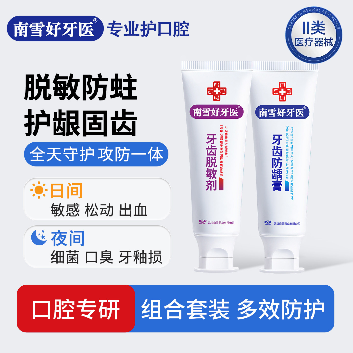 牙齿脱敏防龋膏套装抗敏修护酸痛炎症出血医用含氟防蛀提高牙釉质