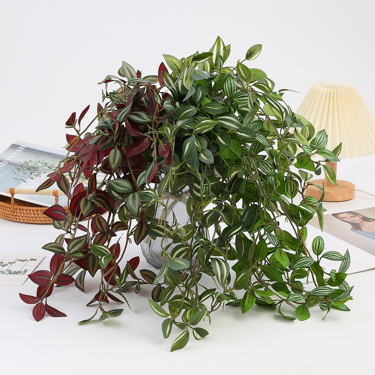 新品仿真植物假花绿植墙面装饰挂壁花艺塑料藤条藤蔓眼眉叶壁挂