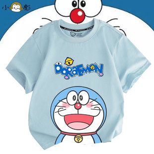 哆啦A梦机器猫蓝胖子动漫短袖 学生纯棉半袖 男女大中小儿童装 t恤衫
