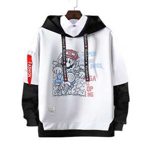 超级玛丽欧美游戏超级马里奥卡通假两件连帽卫衣男女儿童学生外套