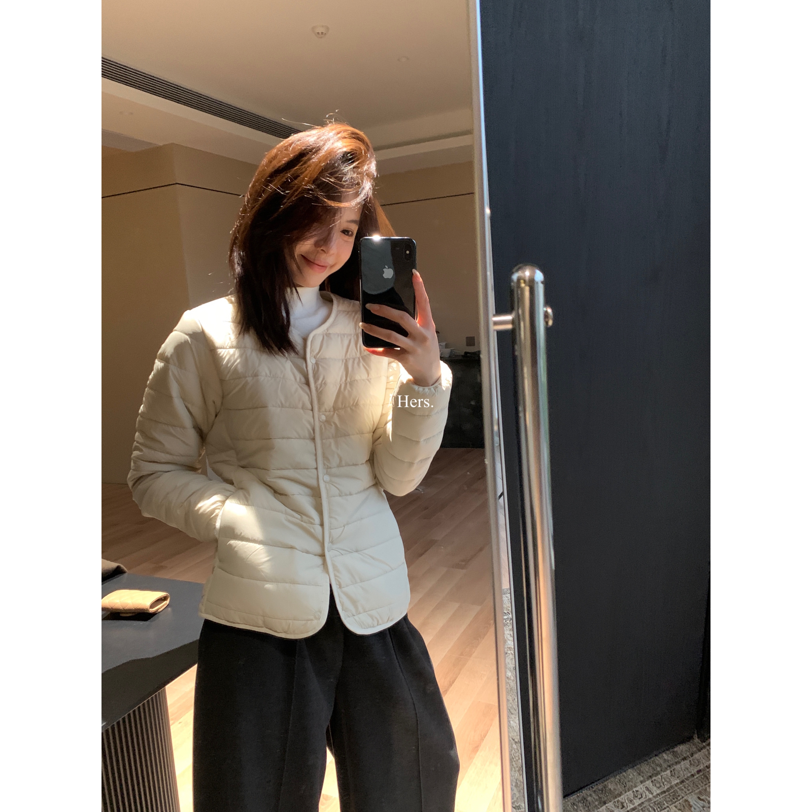 冬上新简约日常通勤保暖绵羊毛排骨保暖棉服外套（含100绵羊毛）