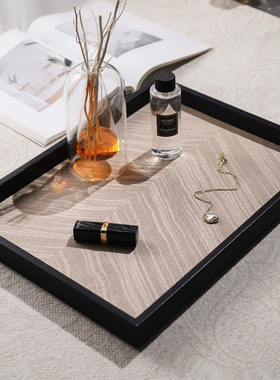 轻奢皮质创意木纹路香薰托盘家居玄关钥匙收纳盘首饰品桌面摆件