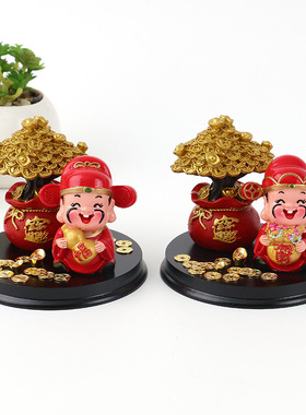 创意卡通新颖树脂工艺品汽车摆件中控台财神爷发财树组合装饰