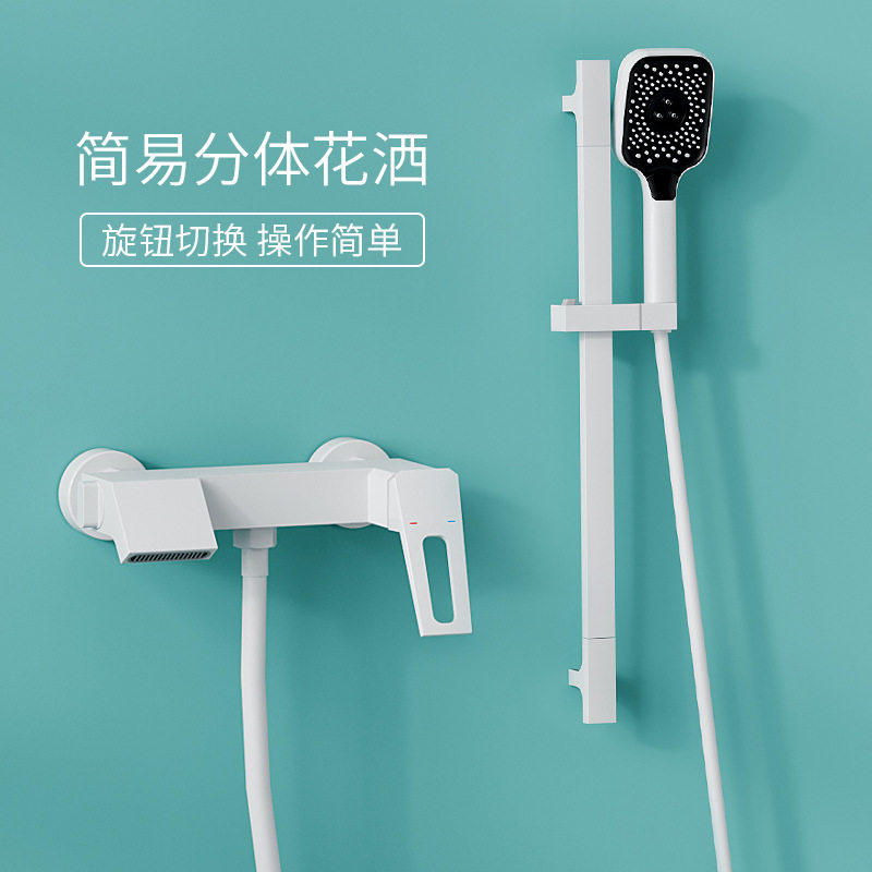 简易花洒套装白色全铜家用浴室卫生间浴缸龙头喷头全套 沐浴