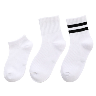 儿童袜子纯棉春秋薄款夏季网眼学生袜白色二道杠青少年中大童全棉