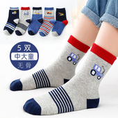 儿童袜子男童纯棉春秋厚吸汗小孩卡通挖机工程车中大童秋冬款 无骨