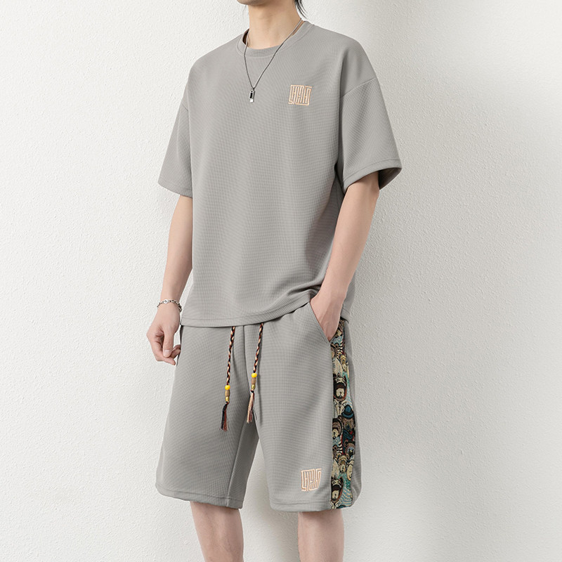 夏季M-8XL大码胖男生宽松休闲运动短袖套装TZ02-P50控69,男装休闲套装,星座209
