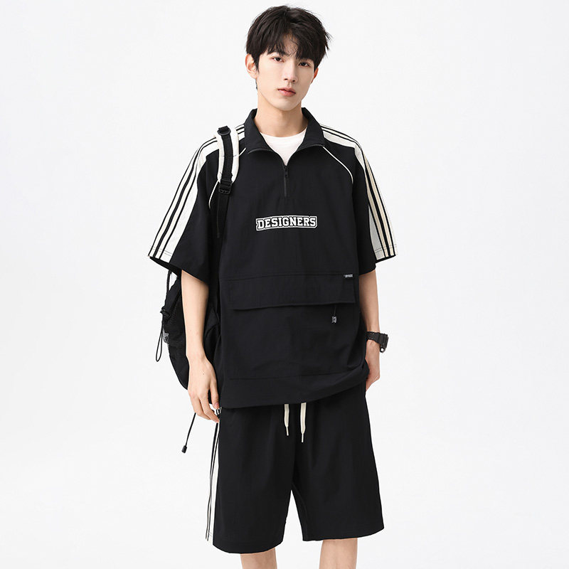 M-8XL大码胖男生时尚宽松五分裤休闲运动套装男TZ35077-P72控138,男装休闲套装,星座209
