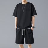 夏季M-8XL大码胖男生假两件宽松休闲运动短袖套装TZ01-P50控69，男装休闲套装，星座209