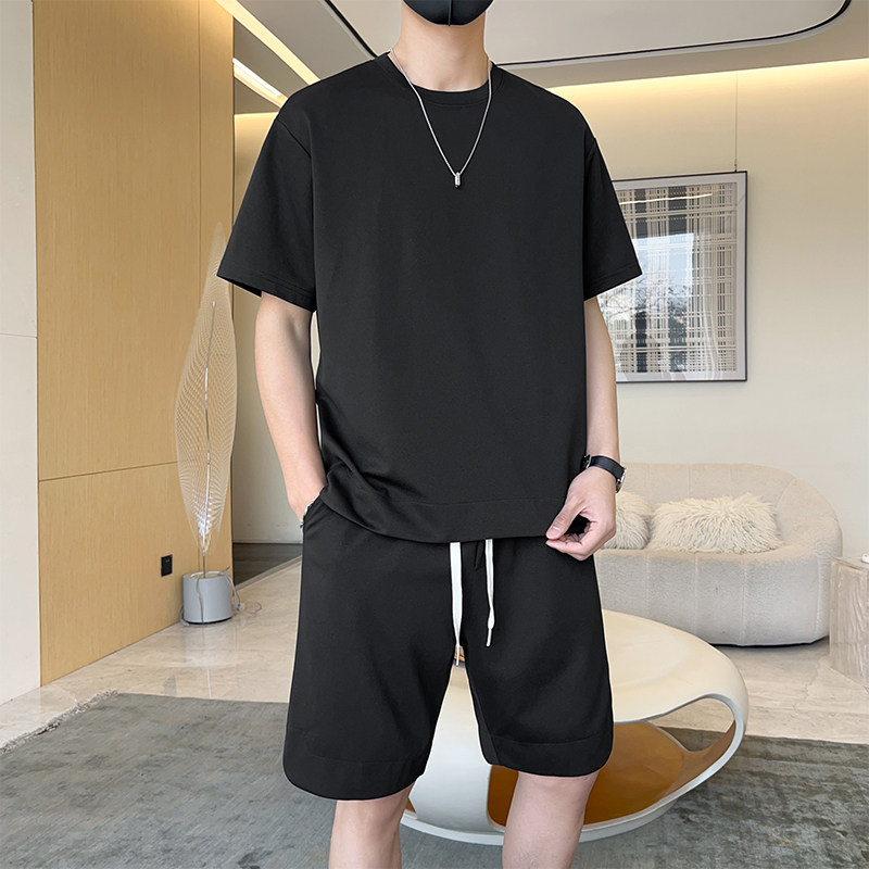 M-8XL大码胖男生时尚宽松五分裤休闲运动圆领套装男TZ35078-P50,男装休闲套装,星座209