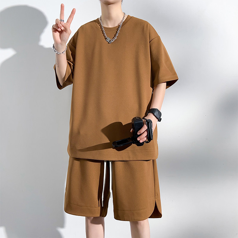 M-8XL大码胖男生时尚宽松五分裤休闲运动圆领套装男TZ35078-P50,男装休闲套装,星座209