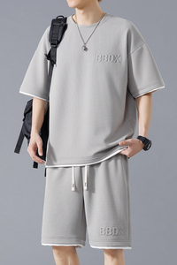 夏季M-8XL大码胖男生假两件宽松休闲运动短袖套装  TZ01-P50 控69图片