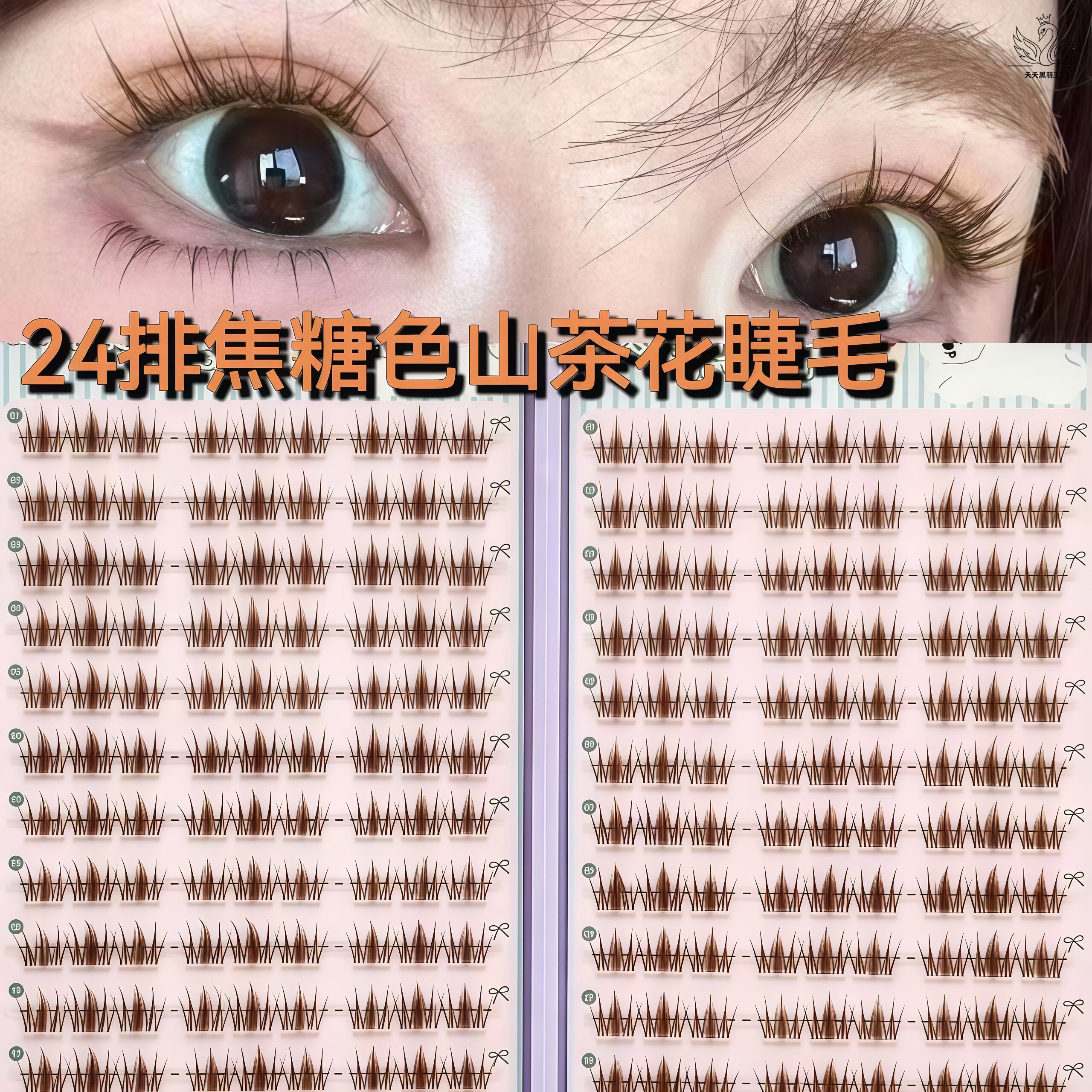 24排免胶棕色山茶花放大双眼假睫
