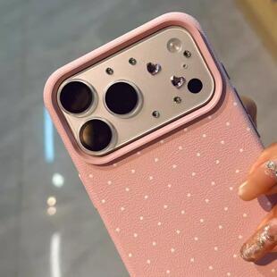 适用17系列甜美粉色钻石点苹果iPhone17pro17promax一体镜头保护贴钻石装饰小清新