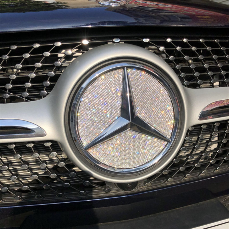 适用于奔驰镶钻c200lglaglcclsabec级水钻前车标内改装饰车贴钻石