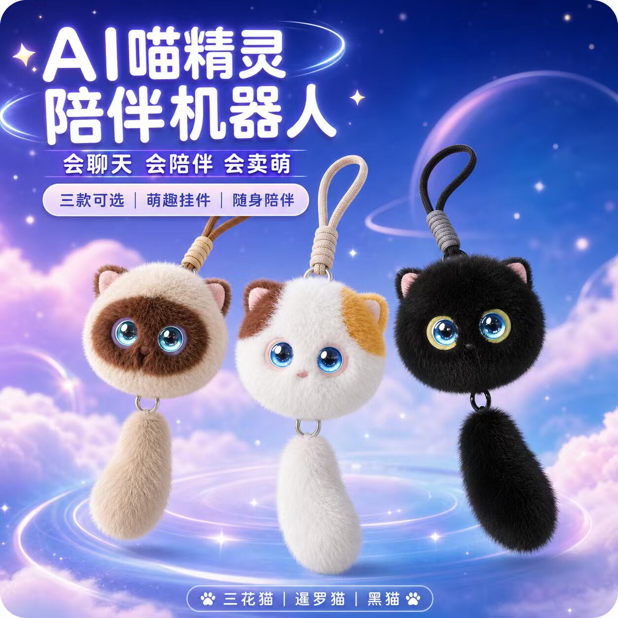 创意挂件AI喵精灵智能对话玩具情感陪伴电子宠物毛绒潮玩机器人