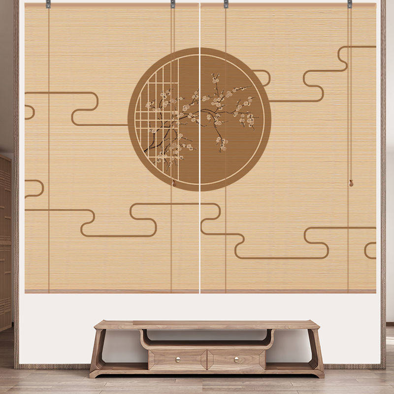 竹帘古风印花窗帘卷帘帘隔断中式复古阳台遮光手拉升降日式家用