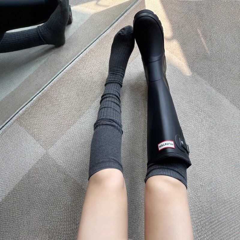 新款靴袜miu系过膝袜美拉德穿搭堆堆袜竖条配靴子袜子女显瘦纯棉