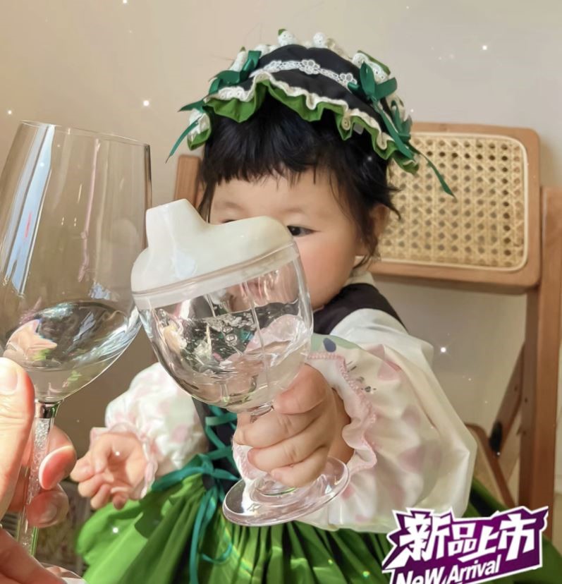 儿童高脚杯宝宝小酒杯式奶瓶红酒喝奶防摔嘬口鸭嘴学饮杯水杯直饮