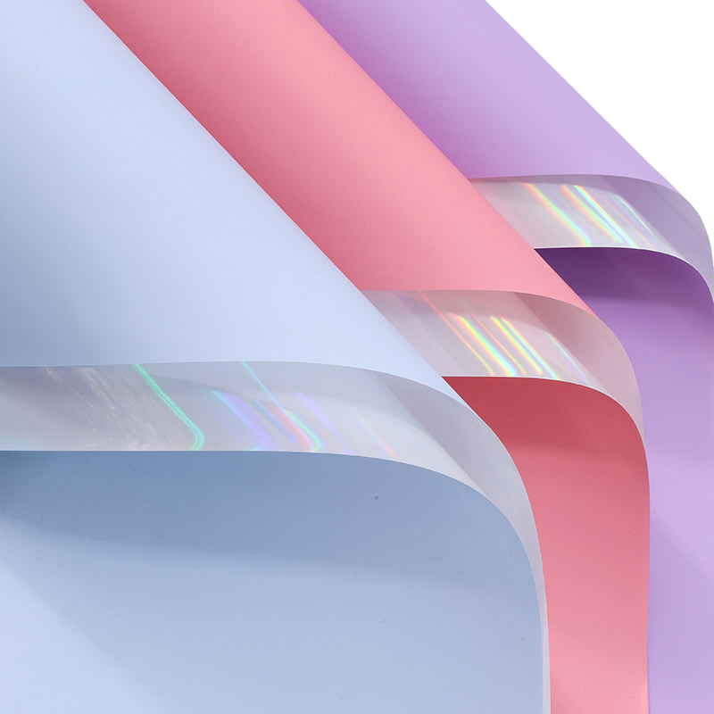 七夕节彩虹硬糖花束包装纸幻彩纸七彩镭射防水包花纸玻璃纸花艺