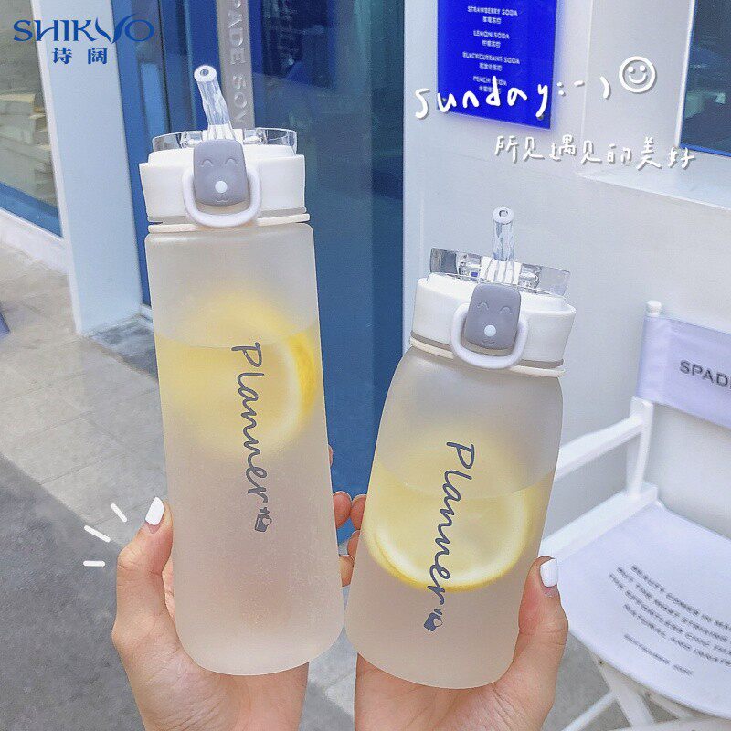网红ins风磨砂吸管杯子水杯高颜值女生便携简约带吸管塑料杯夏季