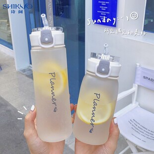 网红ins风磨砂吸管杯子水杯高颜值女生便携简约带吸管塑料杯夏季