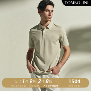东博利尼夏季 灰绿短袖 TOMBOLINI 新款 撞色翻领刺绣上衣 polo衫 男士