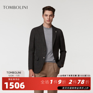 外套修身 TOMBOLINI 格子羊毛西装 秋季 东博利尼深灰色休闲西服男士